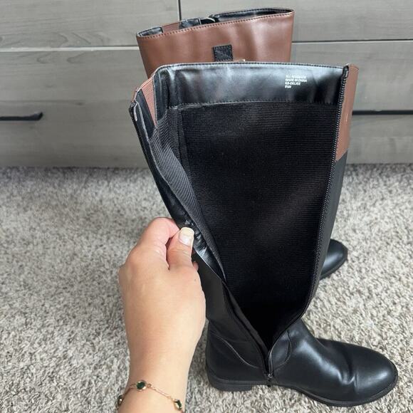 Karen Scott Women's Edenn Buckled Riding Boots, Black Cognac Size 5.5 Gold - Picture 7 of 11